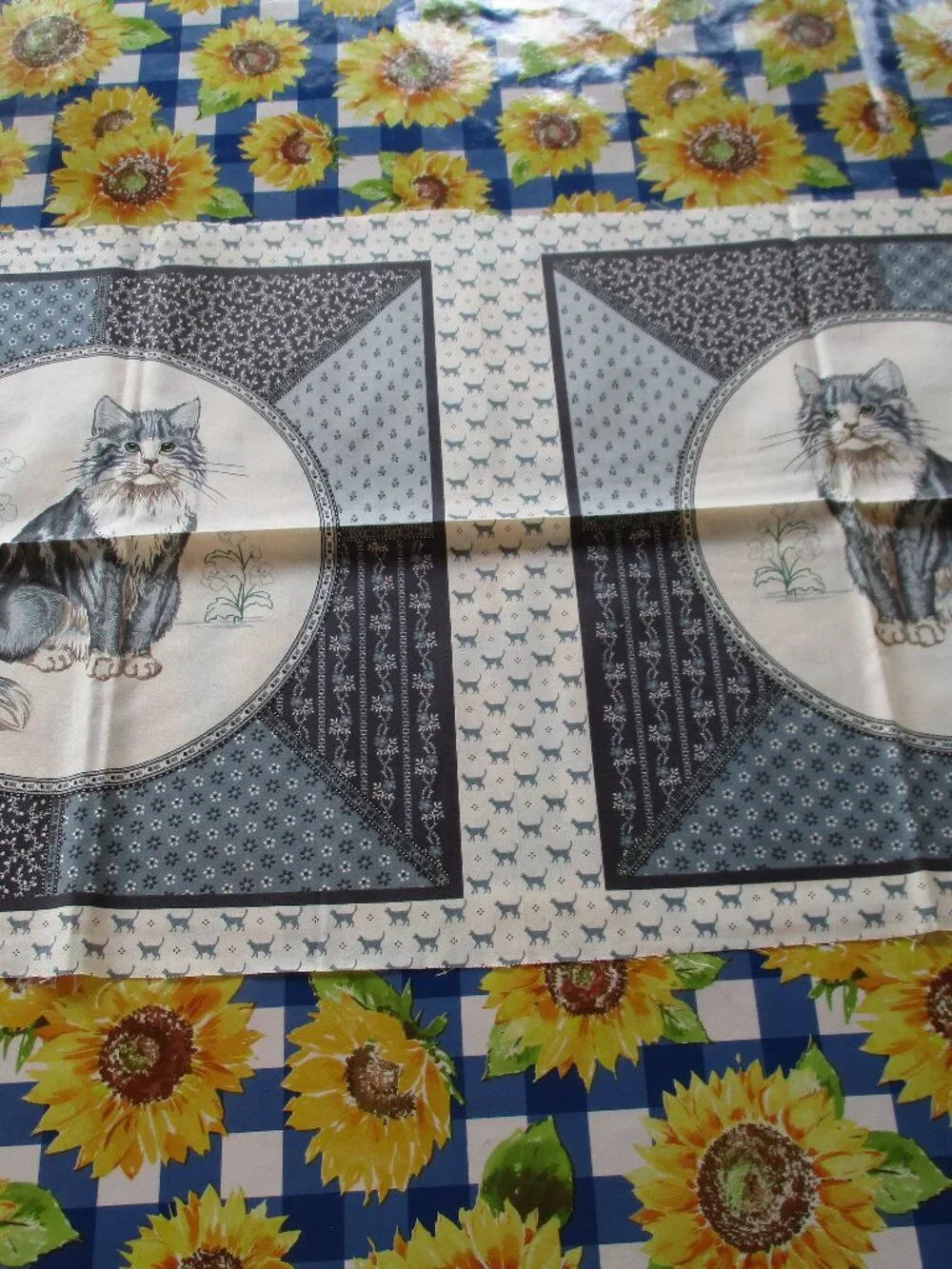 Vintage Cotton Cut Out Cat Pillow & Bonus Matching Material